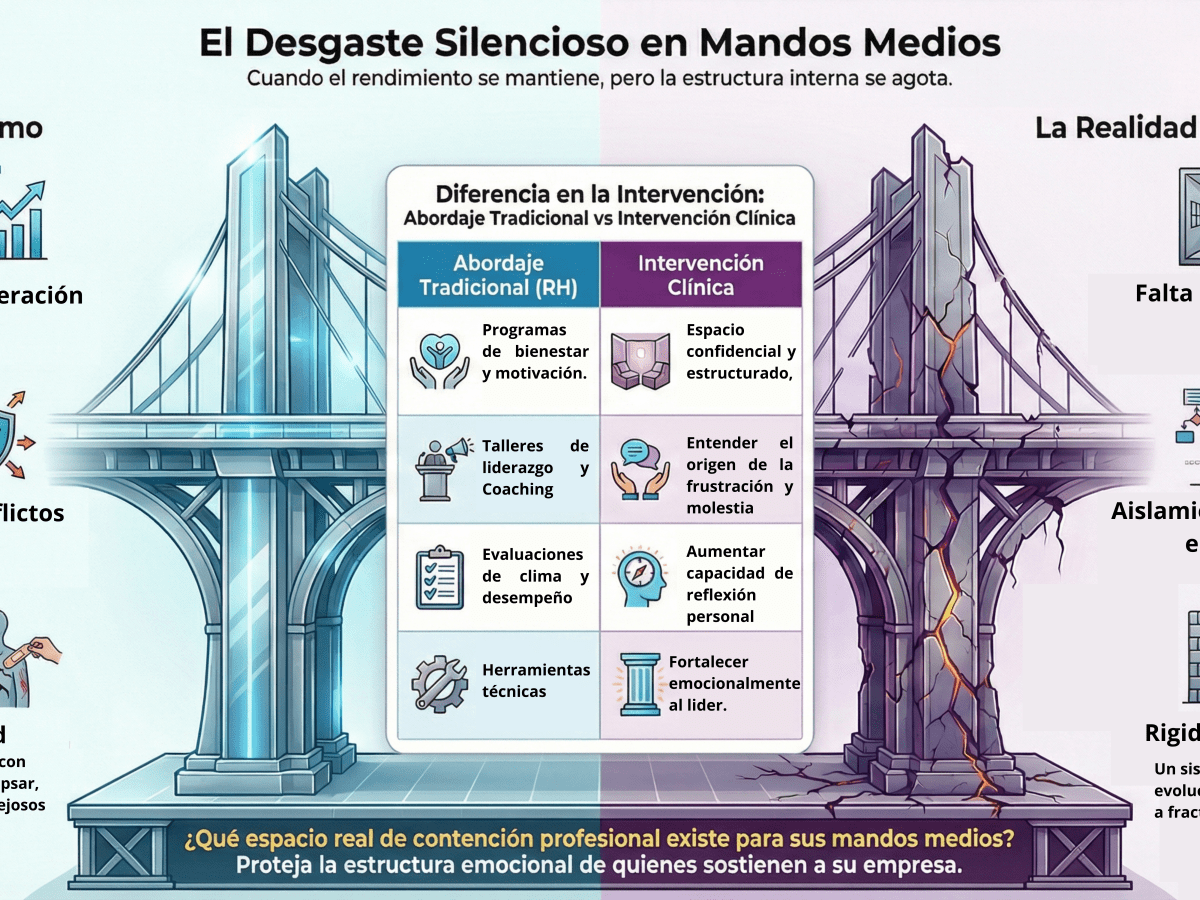 “El desgaste silencioso en mandos medios: cuando el rendimiento se mantiene, pero la ESTRUCTURA INTERNA se&nbsp;agota”